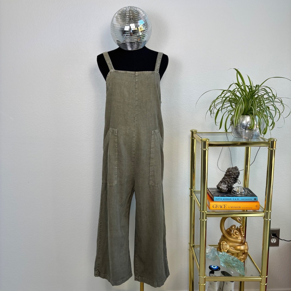 Universal Thread Linen Blend Wide Leg Cropped Jumpsuit XS Olive Green Utility - Picture 2 of 16